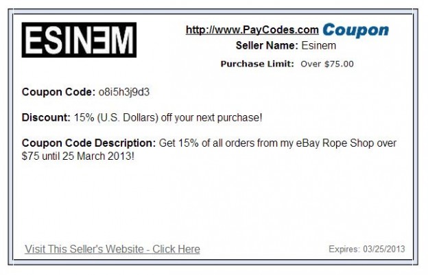 Esinem Rope eBay Shop 15% discount